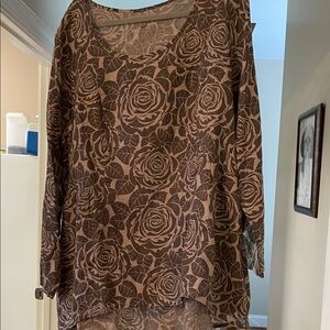 Flax Brown Floral Women's Blouse